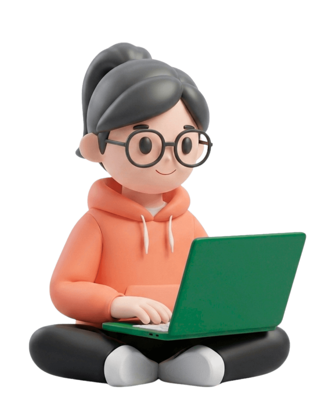 Compass mascot sitting with a laptop